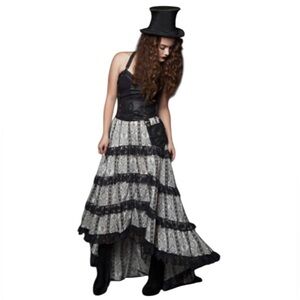 Lip Service Emporium Gothic Steampunk Lace High-Low Maxi Skirt Tiered XXL